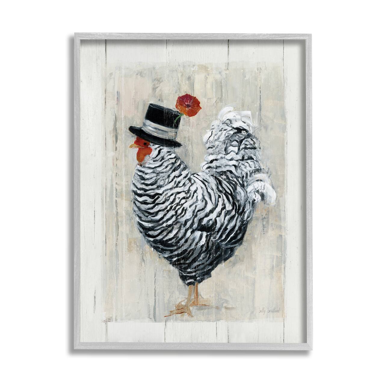 Stupell Industries Traditional Farm Chicken in Black Hat Chic Bird Framed Wall Art